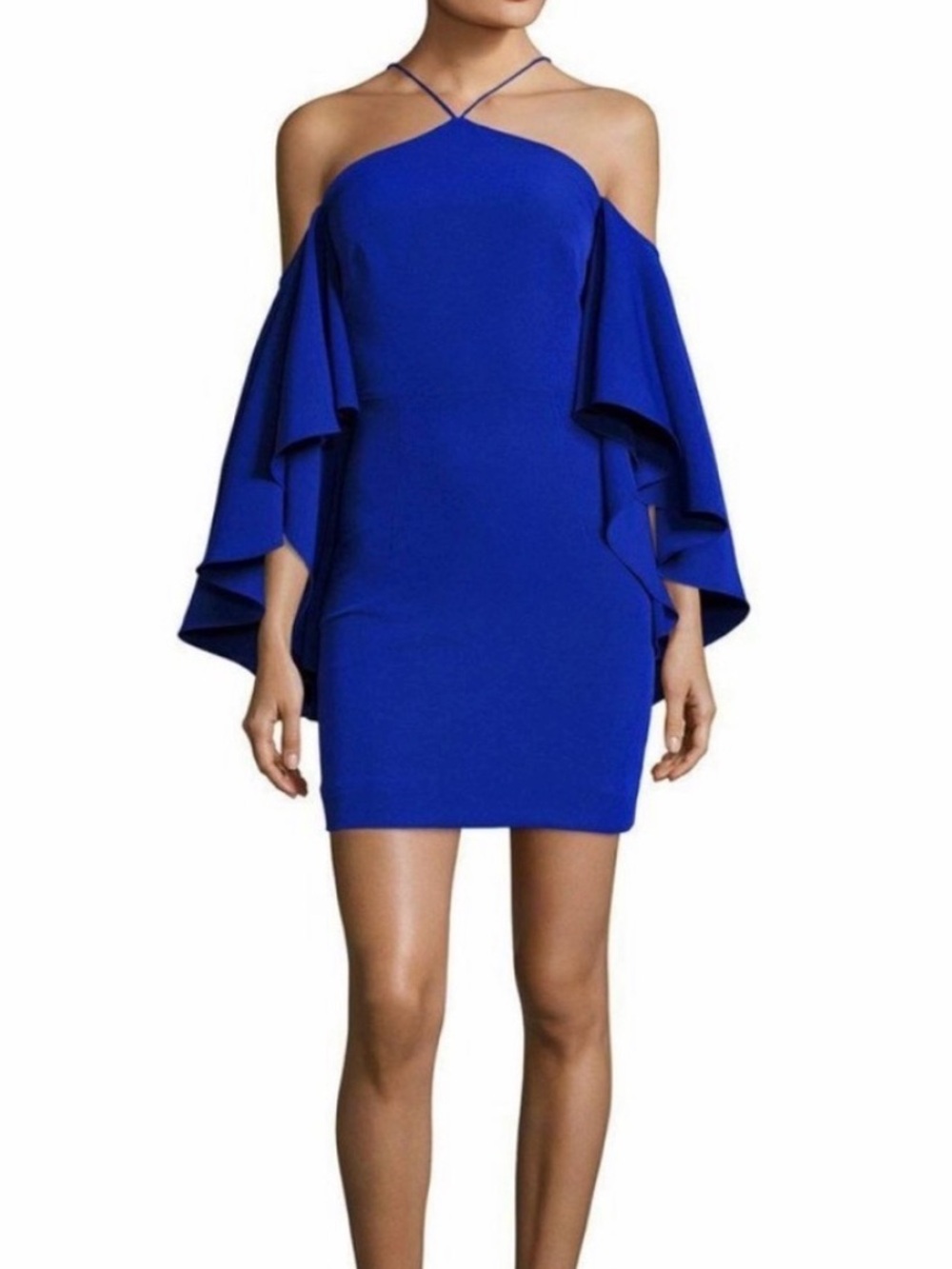 NWT MILLY Chic Cobalt Blue Cold Shoulder Halter Mini Dress Bright Cocktail Dress